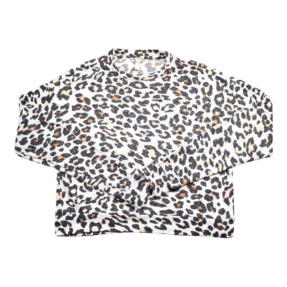 Boxy Crop Sweater Womens S Leopard Animal Print Pullover Lightweight Y2K FORNIA